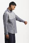 Buy_Abraham And Thakore_Navy Cotton Engineered Dual Woven Shirt _Online_at_Aza_Fashions