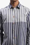 Shop_Abraham And Thakore_Navy Cotton Engineered Dual Woven Shirt _Online_at_Aza_Fashions