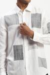 Shop_Abraham And Thakore_White Linen Embroidery Scribble Blocks Shirt_Online_at_Aza_Fashions