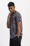 Abraham And Thakore_Black Cotton Watercolour Checks T-shirt _Online_at_Aza_Fashions