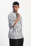Abraham And Thakore_White Cotton Whimsical Print Designer T-shirt _Online_at_Aza_Fashions