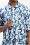 Buy_Abraham And Thakore_Blue Cotton Tetris Print T-shirt _Online_at_Aza_Fashions