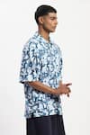 Shop_Abraham And Thakore_Blue Cotton Tetris Print T-shirt _Online_at_Aza_Fashions