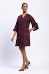 Abraham And Thakore Purple Georgette V-neck Organza Weave Dress Online at Aza Fashions Abraham And Thakore_Purple Georgette V-neck Organza Weave Dress _Online_at_Aza_Fashions