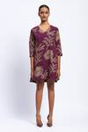 Abraham And Thakore Purple Georgette Embroidery V-neck Aari Florals Dress Online at Aza Fashions Abraham And Thakore_Purple Georgette Embroidery V-neck Aari Florals Dress _Online_at_Aza_Fashions