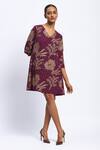 Buy Abraham And Thakore Purple Georgette Embroidery V-neck Aari Florals Dress at Aza Fashions Buy_Abraham And Thakore_Purple Georgette Embroidery V-neck Aari Florals Dress _at_Aza_Fashions