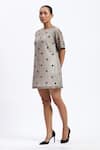 Abraham And Thakore_Multi Color Chanderi Embroidery Round Neck Neutral Maheshwar Dress _Online_at_Aza_Fashions