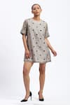Buy_Abraham And Thakore_Multi Color Chanderi Embroidery Round Neck Neutral Maheshwar Dress _at_Aza_Fashions