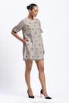 Buy_Abraham And Thakore_Multi Color Chanderi Embroidery Round Neck Neutral Maheshwar Dress _Online_at_Aza_Fashions