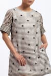 Abraham And Thakore_Multi Color Chanderi Embroidery Round Neck Neutral Maheshwar Dress _at_Aza_Fashions