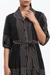 Abraham And Thakore_Black Crepe Collared Trapunto Midi Dress _at_Aza_Fashions