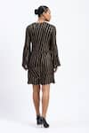 Shop_Abraham And Thakore_Black Georgette Sequins V-neck Broken Stripes Dress _at_Aza_Fashions