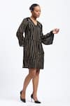 Shop_Abraham And Thakore_Black Georgette Sequins V-neck Broken Stripes Dress _Online_at_Aza_Fashions