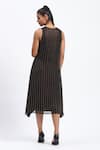 Shop_ABRAHAM AND THAKORE_Black Georgette Foil Printing V-neck Gold Beaded Midi Dress _at_Aza_Fashions