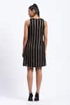 Shop_ABRAHAM AND THAKORE_Black Georgette Foil Printing Round Neck Cutwork Dress _at_Aza_Fashions