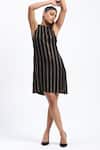 Buy_ABRAHAM AND THAKORE_Black Georgette Foil Printing Round Neck Cutwork Dress _Online_at_Aza_Fashions