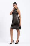 Shop_ABRAHAM AND THAKORE_Black Georgette Foil Printing Round Neck Cutwork Dress _Online_at_Aza_Fashions