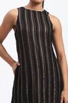 ABRAHAM AND THAKORE_Black Georgette Foil Printing Round Neck Cutwork Dress _at_Aza_Fashions