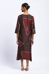 Shop_Abraham And Thakore_Burgundy Chanderi Sequins V-neck Bark Cloth Ikat Midi Dress _at_Aza_Fashions