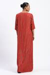 Shop_Abraham And Thakore_Coral Crepe Sequins V-neck Broken Stripes Kaftan _at_Aza_Fashions