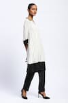 Abraham And Thakore_White Crepe Sequins V-neck Solid Stripes Kurta _Online_at_Aza_Fashions