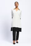 Buy_Abraham And Thakore_White Crepe Sequins V-neck Solid Stripes Kurta _Online_at_Aza_Fashions