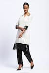 Shop_Abraham And Thakore_White Crepe Sequins V-neck Solid Stripes Kurta _Online_at_Aza_Fashions