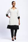Buy_Abraham And Thakore_White Crepe Sequins V-neck Solid Stripes Kurta _at_Aza_Fashions