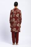 Shop_Abraham And Thakore_Burgundy Georgette Embroidery Collared Aari Florals Kurta _at_Aza_Fashions