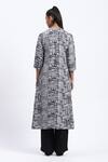Shop_ABRAHAM AND THAKORE_Gray Linen Round Neck Handpainted Checks Kurta _at_Aza_Fashions