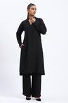 Buy_ABRAHAM AND THAKORE_Black Chanderi Cut Work Mandarin Collar Bird Kurta _at_Aza_Fashions