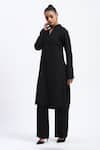 ABRAHAM AND THAKORE_Black Chanderi Cut Work Mandarin Collar Bird Kurta _Online_at_Aza_Fashions