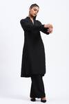 Buy_ABRAHAM AND THAKORE_Black Chanderi Cut Work Mandarin Collar Bird Kurta _Online_at_Aza_Fashions