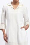 Abraham And Thakore_White Chanderi Collared, V-neck Trapunto Kurta_Online_at_Aza_Fashions