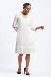 Buy_Abraham And Thakore_White Chanderi Collared, V-neck Trapunto Kurta_at_Aza_Fashions