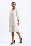 Shop_Abraham And Thakore_White Chanderi Collared, V-neck Trapunto Kurta_Online_at_Aza_Fashions