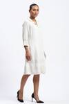 Abraham And Thakore_White Chanderi Collared, V-neck Trapunto Kurta_at_Aza_Fashions