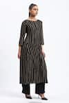 Buy_ABRAHAM AND THAKORE_Black Georgette Sequins Round Neck Broken Stripes Kurta _Online_at_Aza_Fashions
