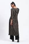 Shop_ABRAHAM AND THAKORE_Black Georgette Sequins Round Neck Broken Stripes Kurta _at_Aza_Fashions