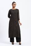 Buy_ABRAHAM AND THAKORE_Black Georgette Sequins Round Neck Broken Stripes Kurta _at_Aza_Fashions