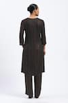 Shop_ABRAHAM AND THAKORE_Black Georgette Foil Printing V-neck Gold Beaded Kurta _at_Aza_Fashions