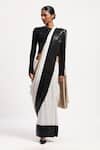 Buy_ABRAHAM AND THAKORE_White Viscose Sequins Solid Stripes Designer Saree _at_Aza_Fashions