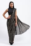 Buy_ABRAHAM AND THAKORE_Black Georgette Sequins Broken Stripes Saree _at_Aza_Fashions