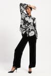 Buy_ABRAHAM AND THAKORE_Black Georgette Collared Aari Florals Shirt _at_Aza_Fashions