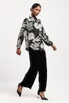 Buy_ABRAHAM AND THAKORE_Black Georgette Collared Aari Florals Shirt _Online_at_Aza_Fashions