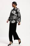 Shop_ABRAHAM AND THAKORE_Black Georgette Collared Aari Florals Shirt _Online_at_Aza_Fashions