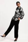 ABRAHAM AND THAKORE_Black Georgette Collared Aari Florals Shirt _at_Aza_Fashions