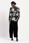 Shop_ABRAHAM AND THAKORE_Black Georgette Collared Aari Florals Shirt _at_Aza_Fashions