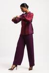 Buy_ABRAHAM AND THAKORE_Purple Chanderi Applique Collared Strips Shirt _Online_at_Aza_Fashions