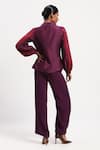 Shop_ABRAHAM AND THAKORE_Purple Chanderi Applique Collared Strips Shirt _at_Aza_Fashions
